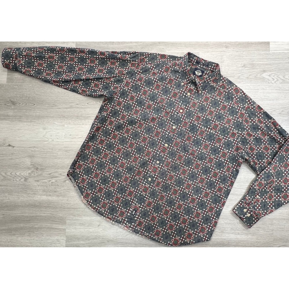 Dockers Mens Button Up Long Sleeve Shirt XL Geometric Print Preppy Y2K